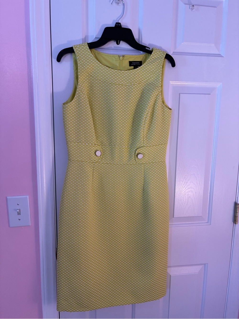 Tahari ASL Yellow Textured Sleeveless Sheath Dress